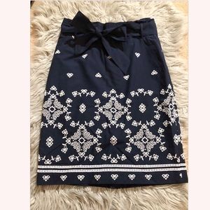 Ann Taylor Petite Embroidered Navy Pencil Skirt